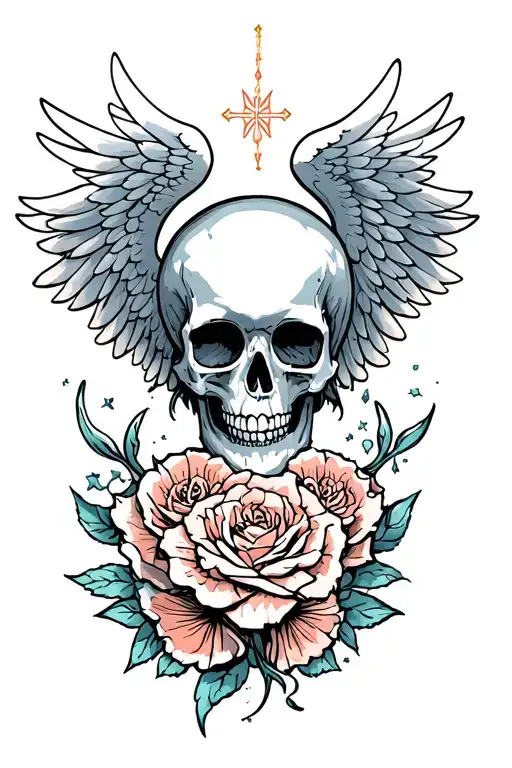 skull with wings tattoo design idea