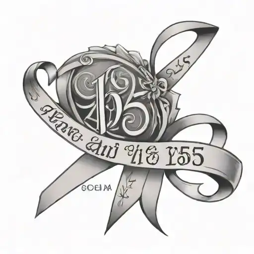 name Nate and number 155 with cancer ribbon tattoo design idea