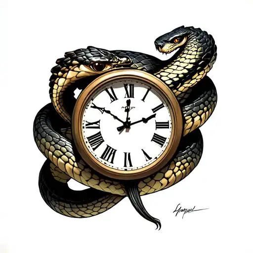 scar eyed king cobra wrapped around a clock  tattoo design idea