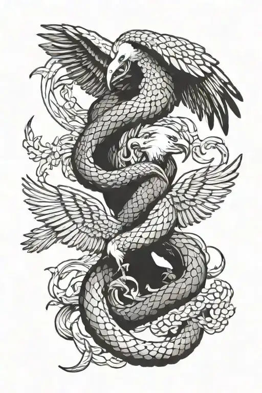 snake and eagle are fighting, the snake wrapped around the eagle tattoo design idea