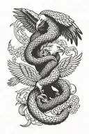 snake and eagle are fighting, the snake wrapped around the eagle tattoo design idea