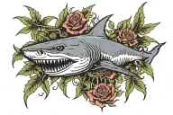 Shark skeleton emerging from thorny vines tattoo design idea