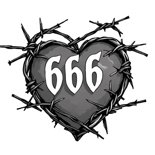 "666" barbed wire love heart tattoo design idea