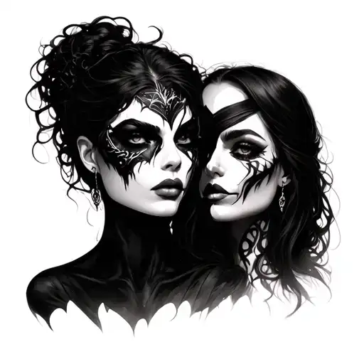 good vs evil, two faced women,  tattoo design idea