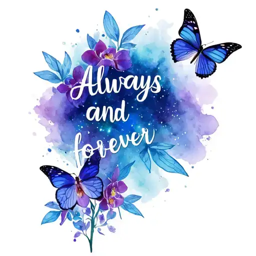 "Always and forever" galaxy orchid with butterflys surrounded tattoo design idea