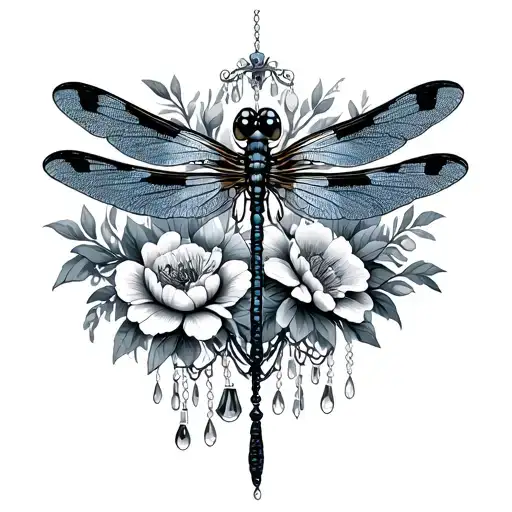 dragonfly and flowers and chandeliers  tattoo design idea
