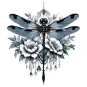 dragonfly and flowers and chandeliers  tattoo design idea