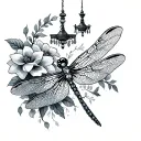 dragonfly and flowers and chandeliers  tattoo design idea