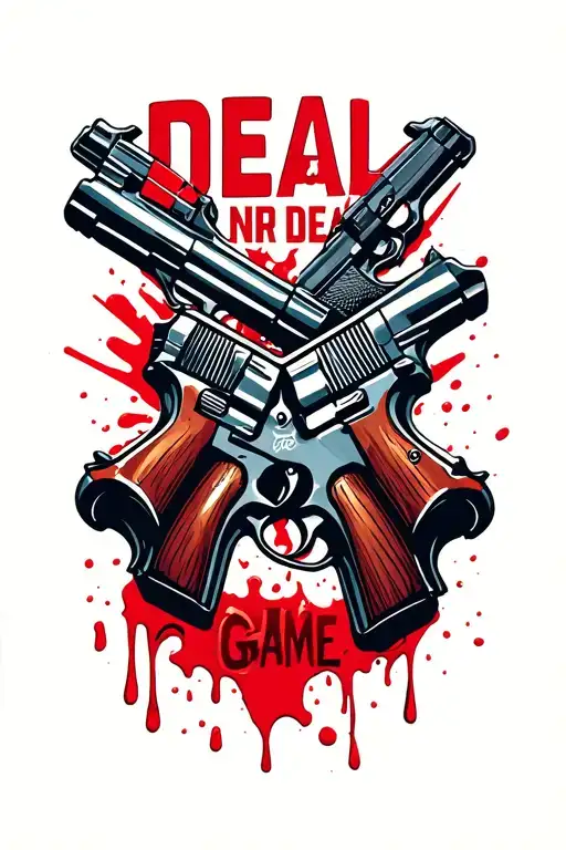 DEAL OR NO DEAL GAME SHOW LOGO WITH PISTOLS AND BLOOD  tattoo design idea
