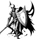 Skeleton Knight with helmet and a halberd and shield tattoo design idea