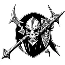 Skeleton Knight with helmet and a halberd and shield tattoo design idea