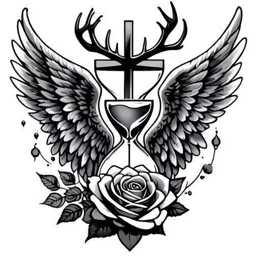 Angel wing, Hourglass, rose, deer,cross tattoo design idea