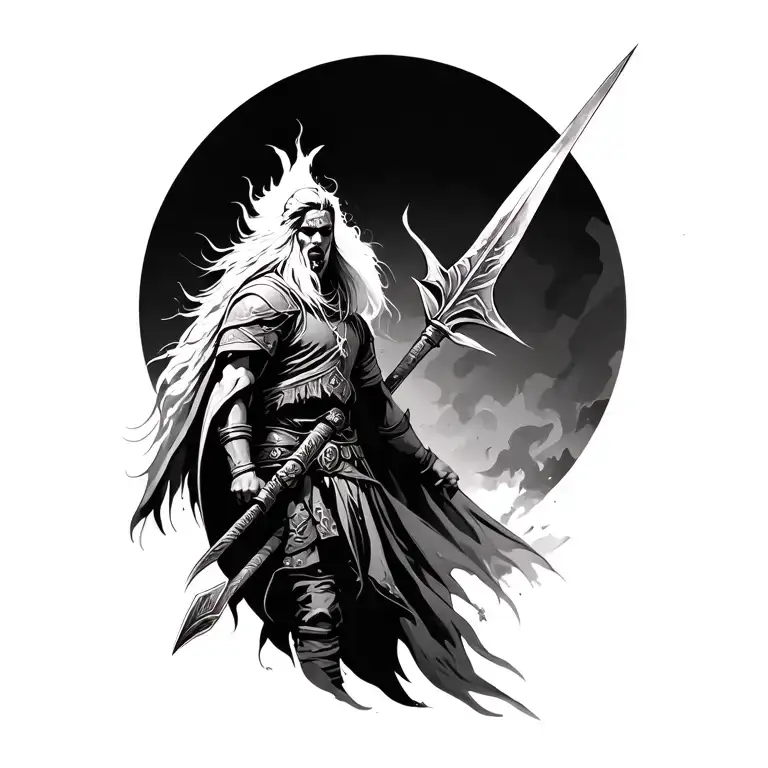 Realous, spear fighter, field tattoo design idea