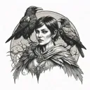Morrigan with crows perched tattoo design idea