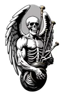 winged muscular skeleton playing bagpipes tattoo design idea