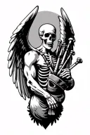 winged muscular skeleton playing bagpipes tattoo design idea