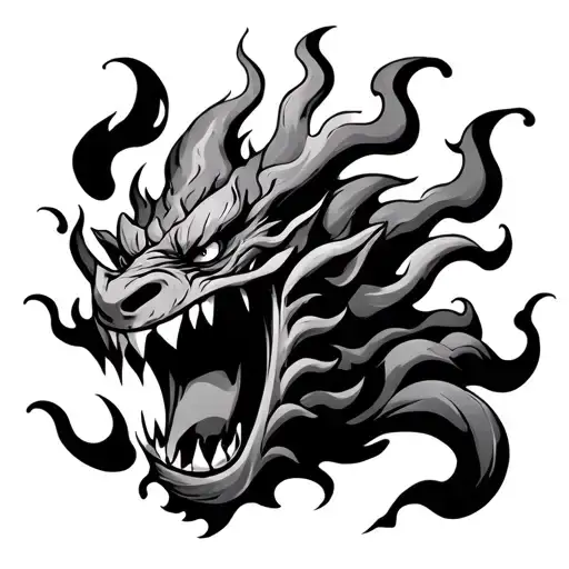 japanese oni with flaming mouth wide open tattoo design idea