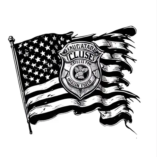 Incorporate a police badge design into a rugged American flag tattoo tattoo design idea