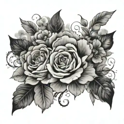 create a tatoo representing two sides. one bright, sunny and floral. the other dark, cloudy and dreary on top of a cloud tattoo design idea