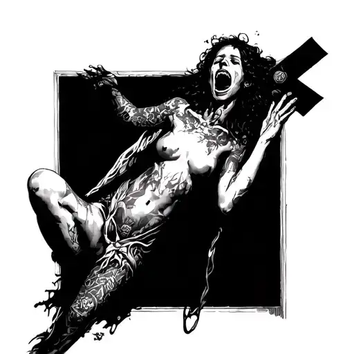 tortured souls screaming woman crucifixed tattoo design idea
