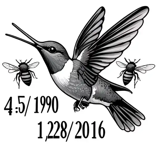 "4/5/1950-1/28/2016" "4/5/1950-1/28/2016" hummingbird and bees flying tattoo design idea