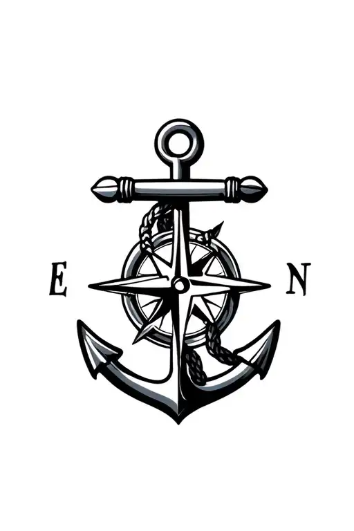 boat anchor compass rope shark  tattoo design idea