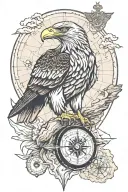 sea ​​eagle with compass with map tattoo design idea