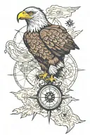 sea ​​eagle with compass with map tattoo design idea