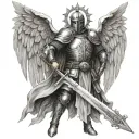 templar knight with sword and archangel wings tattoo design idea