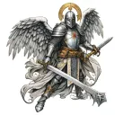 templar knight with sword and archangel wings tattoo design idea
