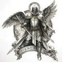 templar knight with sword and archangel wings tattoo design idea