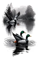 pond with ducks flying tattoo design idea