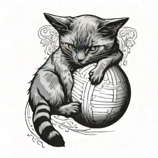 russian blue mixed with raina cat laying in 'ball' where her front legs cover her face a lil an tail reach front legs tattoo design idea