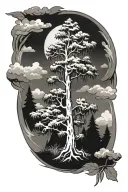 cypress tree, bayou, January and December birth flower tattoo design idea