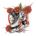 figure skate with a rose growing out of it tattoo design idea