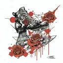 figure skate with a rose growing out of it tattoo design idea