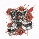 figure skate with a rose growing out of it tattoo design idea
