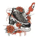 figure skate with a rose growing out of it tattoo design idea