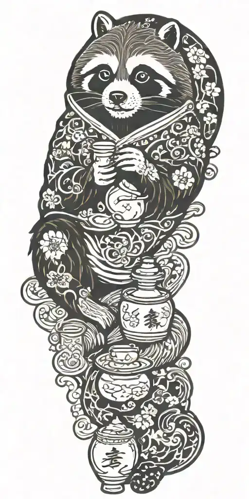 tanuki sitting with soju tattoo design idea