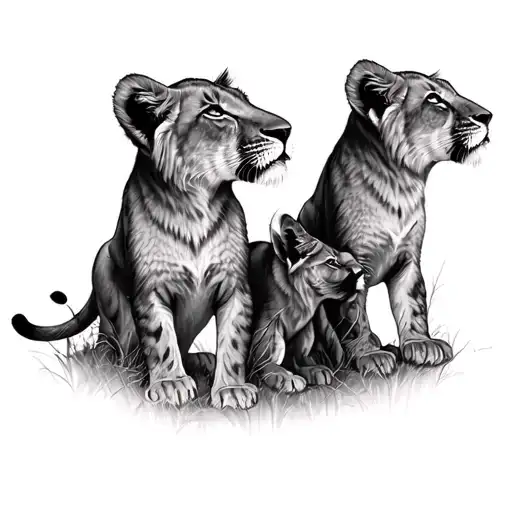 three lion cubs in profile looking at the right and the other tattoo design idea