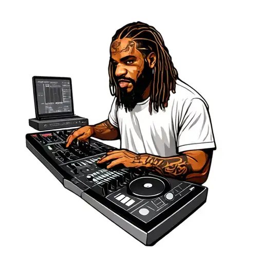 brown man with long hair producing beats on mpc live 2 tattoo design idea