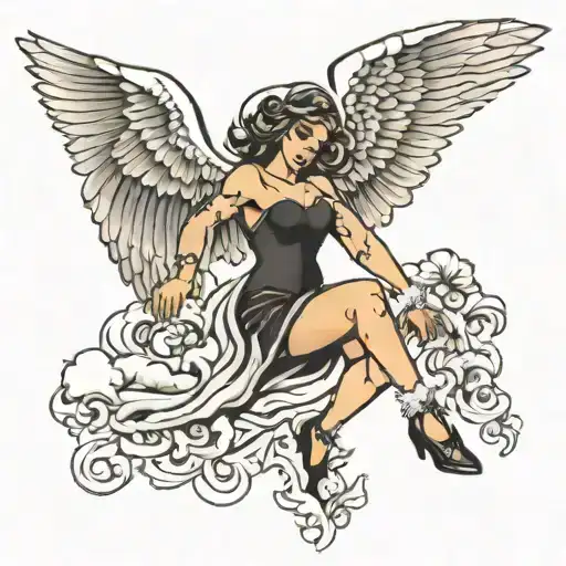 falling angel with wings tattoo design idea