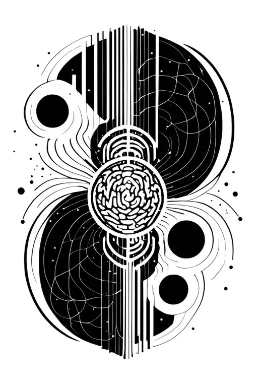 geometric brain oscillations and cortical network of neurons, straight lines and circles only tattoo design idea