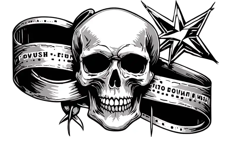 faded wrist band including a star, skull, push forward, braille, focus tattoo design idea