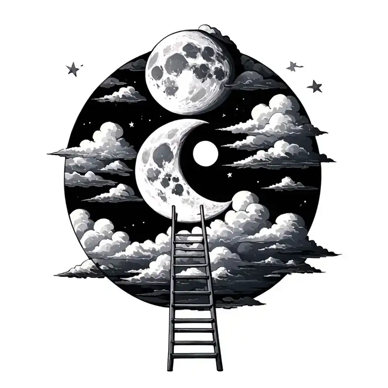 ladder up to clouds with moon tattoo design tattoo design idea