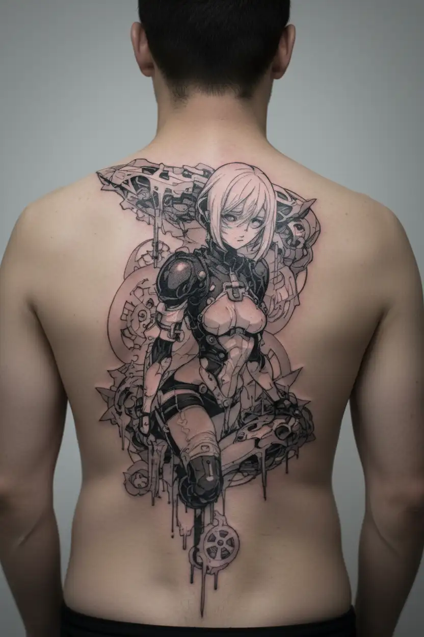 nier automata 2b ahegao anime girl tattoo design idea
