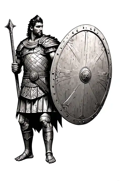 roman warrior with shield tattoo design idea