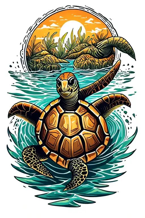 nordic turtle swimming gracefully tattoo design idea