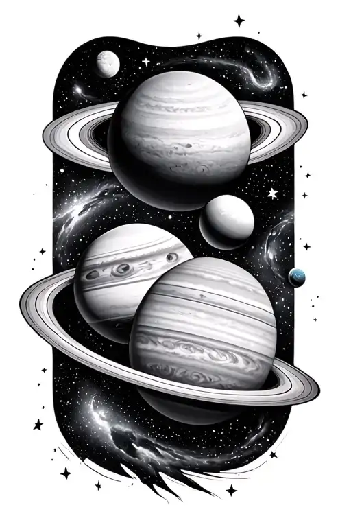 planets stars and nebulas tattoo design idea