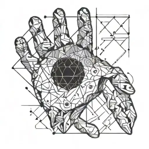 hand of god and adam with fine line and numbers around it tattoo design idea